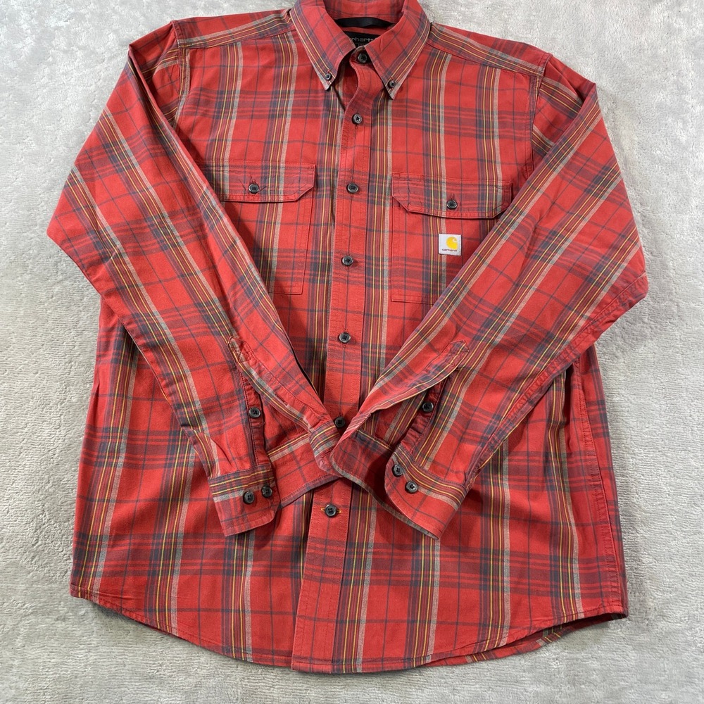 Carhartt Mid Weight Shirt Mens Medium Red Loose Fit Plaid Outdoor Work Casual